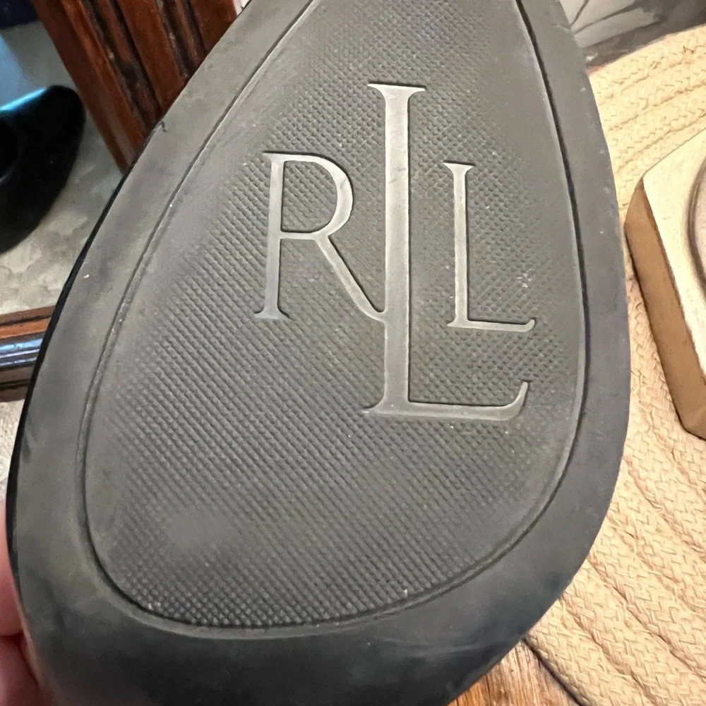 LAUREN RALPH LAUREN Classic Lauren Zamora Black‎ Leather Pups Heels Wms Sz 7.5B